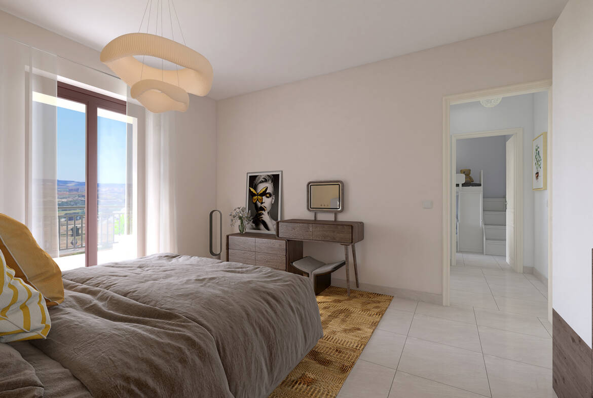 Render camera attico trilocale Roma